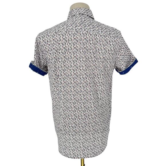 Robert Graham Woven Button Front Short Sleeve Shirt Medals Print on White M - Picture 2 of 9